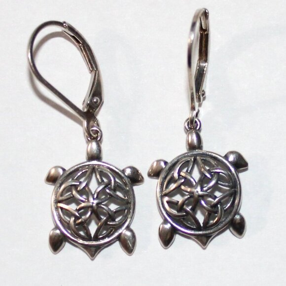 Sterling Silver Celtic Knot Turtle Earrings - Picture 1 of 5